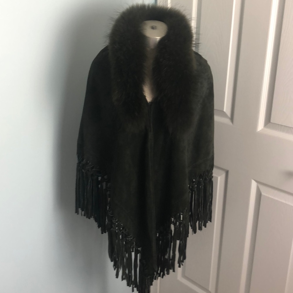 Dana Stein Leather Suede Fringe Poncho Size 0/S